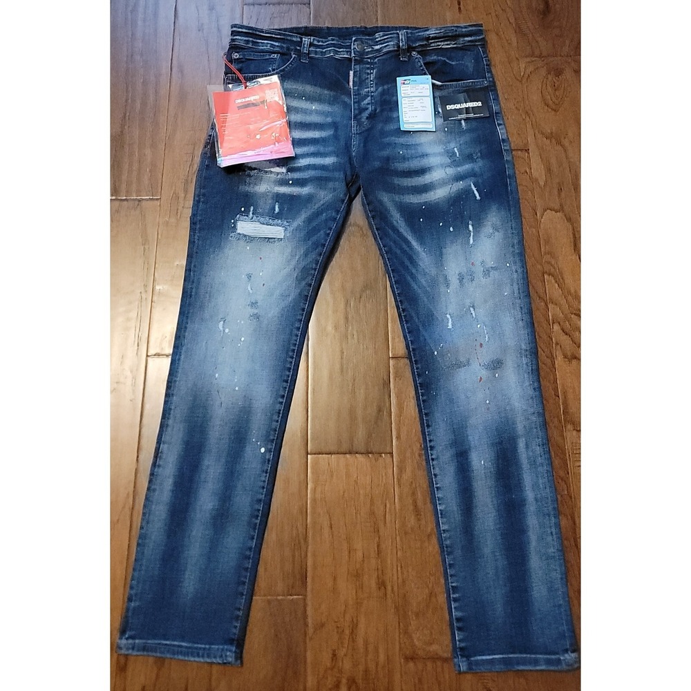 NWT DSQUARED2 Mens DEAN&DAN CATEN Blue Distressed Jeans Size 52 36X31 Italy